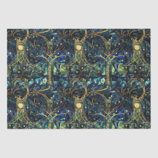 エメラルドグリーン天樹ステンドグラス模様 薄葉紙 (正面)