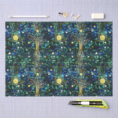 エメラルドグリーン天樹ステンドグラス模様 薄葉紙 (クラフト)