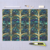 エメラルドグリーン天樹ステンドグラス模様 薄葉紙 (クラフト)