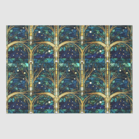 エメラルドグリーン天樹ステンドグラス模様 薄葉紙 (正面)