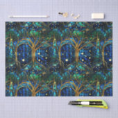 エメラルドグリーン天樹ステンドグラス模様 薄葉紙 (クラフト)