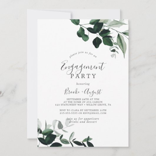 エメラルドグリーン婚約パーティ 招待状 (正面)