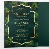 エメラルドグリーン孔雀の羽QRコード結婚ズ 三つ折り招待状 (内部最初)