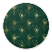 エメラルドグリーン孔雀フェザーカスタム セラミックノブ (正面)