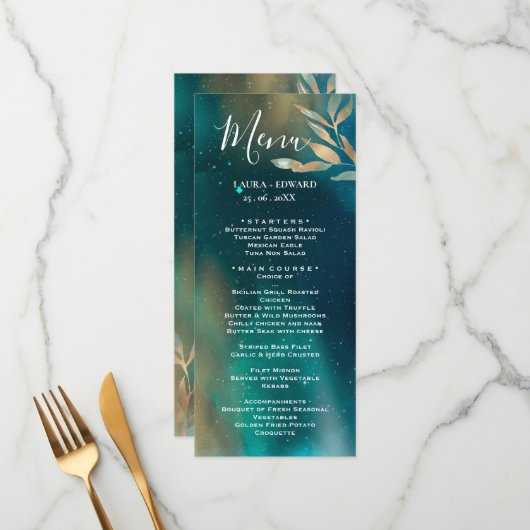 エメラルドグリーン星雲銀河系夜空ゴールデンフォイル メニュー (正面/裏面インサイチュ)