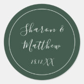 エメラルドグリーン書道スクリプト結婚式の引き出物 ラウンドシール (正面)