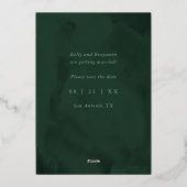 エメラルドグリーン植物写真保存日 箔招待状 (裏面)