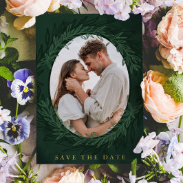 エメラルドグリーン植物写真保存日 箔招待状