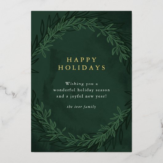 エメラルドグリーン水彩植物写真金ゴールド 箔シーズンカード (正面)