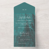 エメラルドグリーン海結婚マーブルの安全な日付 オールインワン招待状 (内側)