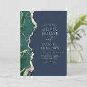 エメラルドグリーン海軍ブルー結婚アゲートのQRコード 招待状 (スタンド正面)