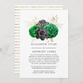 エメラルドグリーン減らと金ゴールドの結婚ゲストリスト 案内状 (正面/裏面)