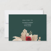 エメラルドグリーン熱帯バラウェディングRSVPカード サンキューカード (裏面)