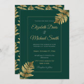 エメラルドグリーン熱帯金ゴールドリーフ 招待状 (正面/裏面)