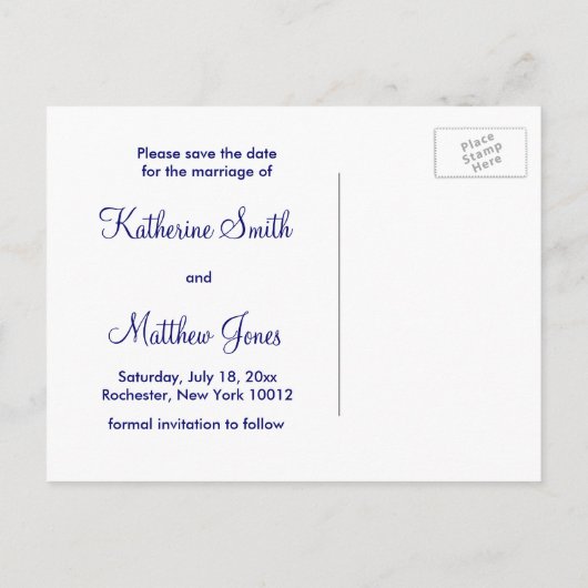 エメラルドグリーン王室のブルーピーコックフェザー結婚ズ 案内ポストカード (裏面)