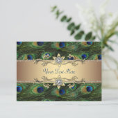 エメラルドグリーン王室の金ゴールドインディアンピーコッ結婚クス 招待状 (スタンド正面)