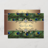 エメラルドグリーン王室の金ゴールドインディアンピーコッ結婚クス 招待状 (正面/裏面)