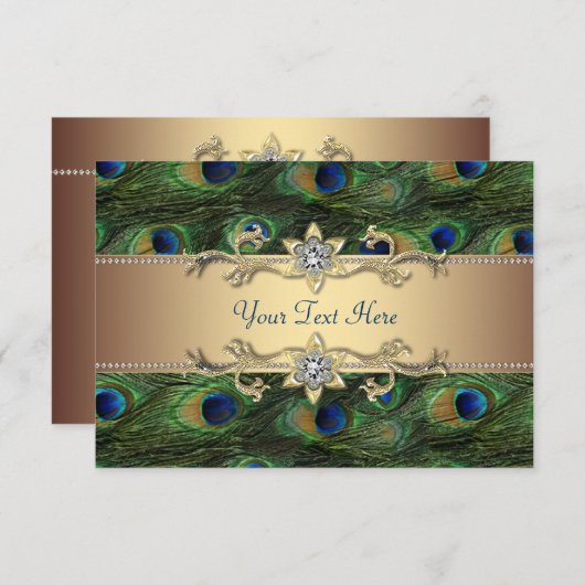 エメラルドグリーン王室の金ゴールドインディアンピーコッ結婚クス 招待状 (正面/裏面)