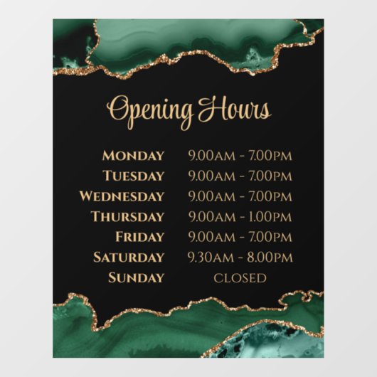 エメラルドグリーン瑪瑙の開店時間ウィンドウが閉まる ウィンドウサイン (シート)