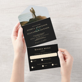 エメラルドグリーン瑪瑙ブラックフォト結婚ズ オールインワン招待状