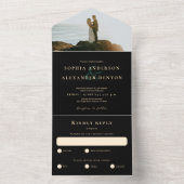 エメラルドグリーン瑪瑙ブラックフォト結婚ズ オールインワン招待状 (内側)