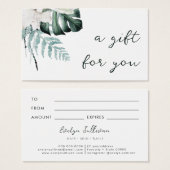 エメラルドグリーン白い花ギフトカード (正面&裏面)