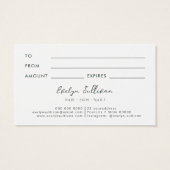 エメラルドグリーン白い花ギフトカード (裏面)