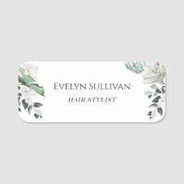エメラルドグリーン白い花名タグ 名札