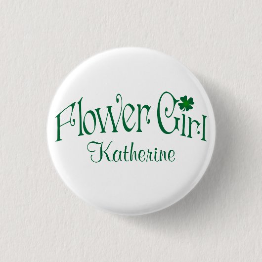 エメラルドグリーン白シャムロックフラワーガールボタン 缶バッジ (正面)