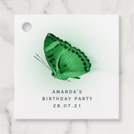 エメラルドグリーン白熱［赤熱］光を放つバタフライとダマスク フェイバータグ