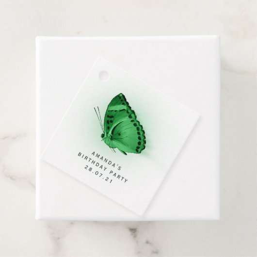 エメラルドグリーン白熱［赤熱］光を放つバタフライとダマスク フェイバータグ (インサイチュ)