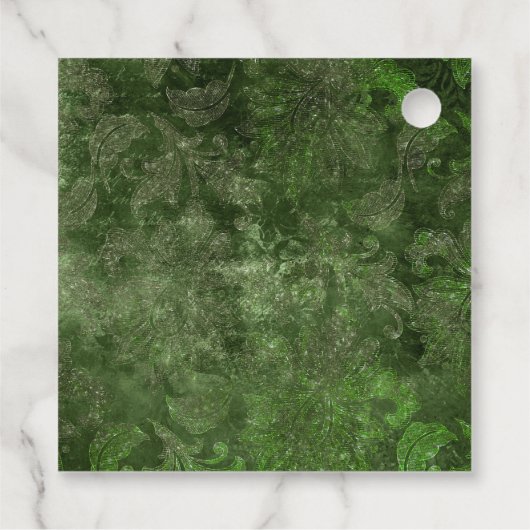 エメラルドグリーン白熱［赤熱］光を放つバタフライとダマスク フェイバータグ (裏面)