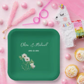 エメラルドグリーン白結婚花の紙プレート ペーパープレート (パーティー)