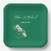 エメラルドグリーン白結婚花の紙プレート ペーパープレート (正面)