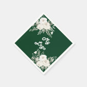 エメラルドグリーン白花模様ビジネスロゴ スタンダードカクテルナプキン (角)