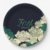 エメラルドグリーン第20記念日のバラのプリント ペーパープレート (正面)