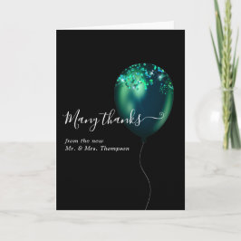 エメラルドグリーン紙吹雪結婚バルーンの写真 サンキューカード