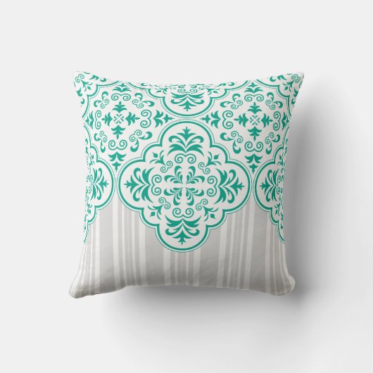 エメラルドグリーン級品ストライプ々ダマスク クッション (裏面)