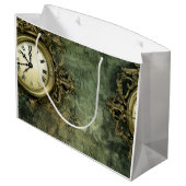 エメラルドグリーン素朴スチームパンク時計(4) ラージペーパーバッグ (裏面アングル)