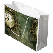 エメラルドグリーン素朴スチームパンク時計(4) ラージペーパーバッグ (正面アングル)