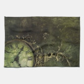 エメラルドグリーン素朴スチームパンク時計(9) キッチンタオル (横)