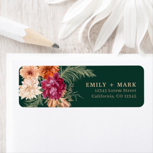 エメラルドグリーン素朴秋の結婚式差出人住所 ラベル (インサイチュ)
