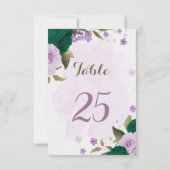 エメラルドグリーン紫フラワーテーブルナンバーカード 招待状 (裏面)