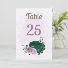エメラルドグリーン紫フラワーテーブルナンバーカード 招待状