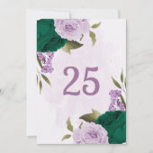 エメラルドグリーン紫フラワーテーブルナンバーカード 招待状 (正面)