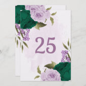 エメラルドグリーン紫フラワーテーブルナンバーカード 招待状 (正面/裏面)