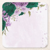 エメラルドグリーン紫結婚の花 スクエアペーパーコースター (正面)