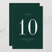 エメラルドグリーン結婚のテーブル番号カード 招待状 (正面/裏面)