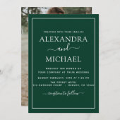 エメラルドグリーン結婚のロマンチックな写真招待状 招待状 (正面/裏面)