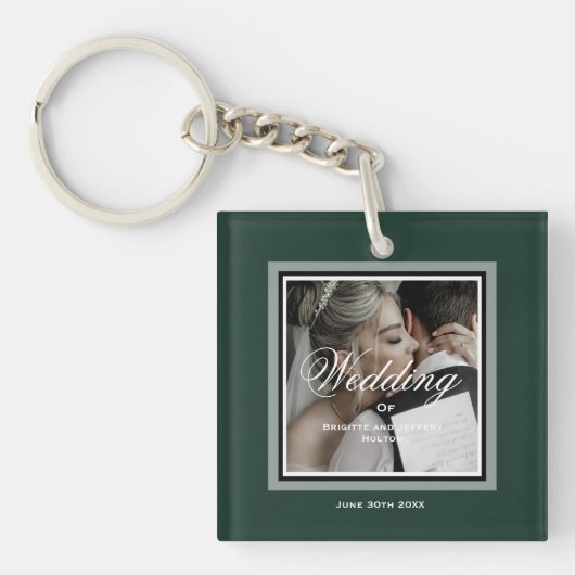 エメラルドグリーン結婚カスタマイズ可能なフォトキーチェーン キーホルダー (正面)
